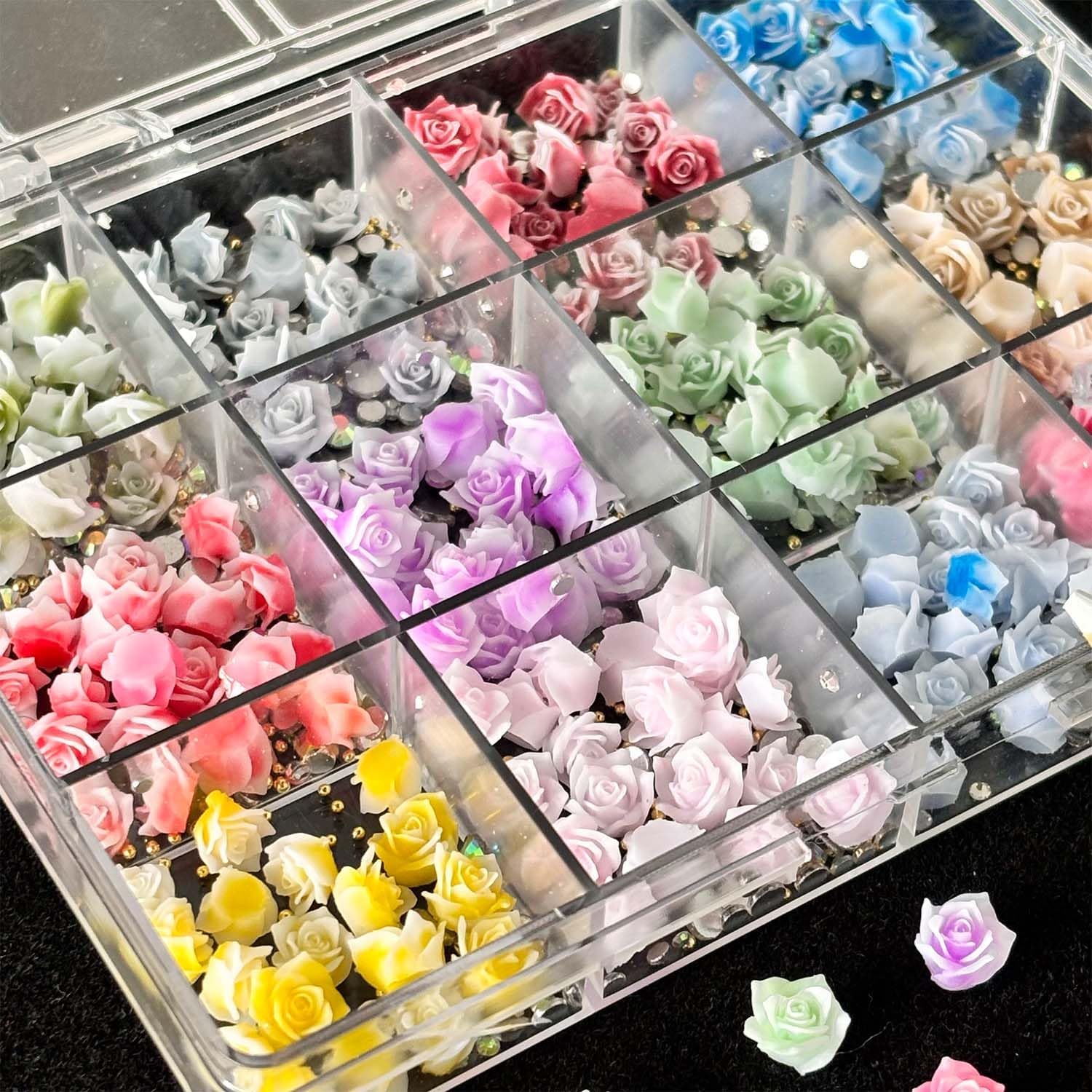 Rose Nail Charms 3D Mixed Size Flower Nail Rhinestone Colorful Gradient Design Acrylic Nail Supplies Cute Nail Art Charms for Women Nail Jewelry DIY Crafts Nail Art Decoration Accessories image 4