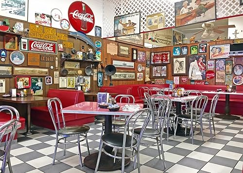 BELECO Telón de fondo retro de tela de 10 x 8 pies para restaurante clásico de los años 50, tienda de refrescos, hora de comida, comedor local con