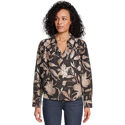 Tommy Bahama Bloom Beauty Long Sleeve Popover Top black