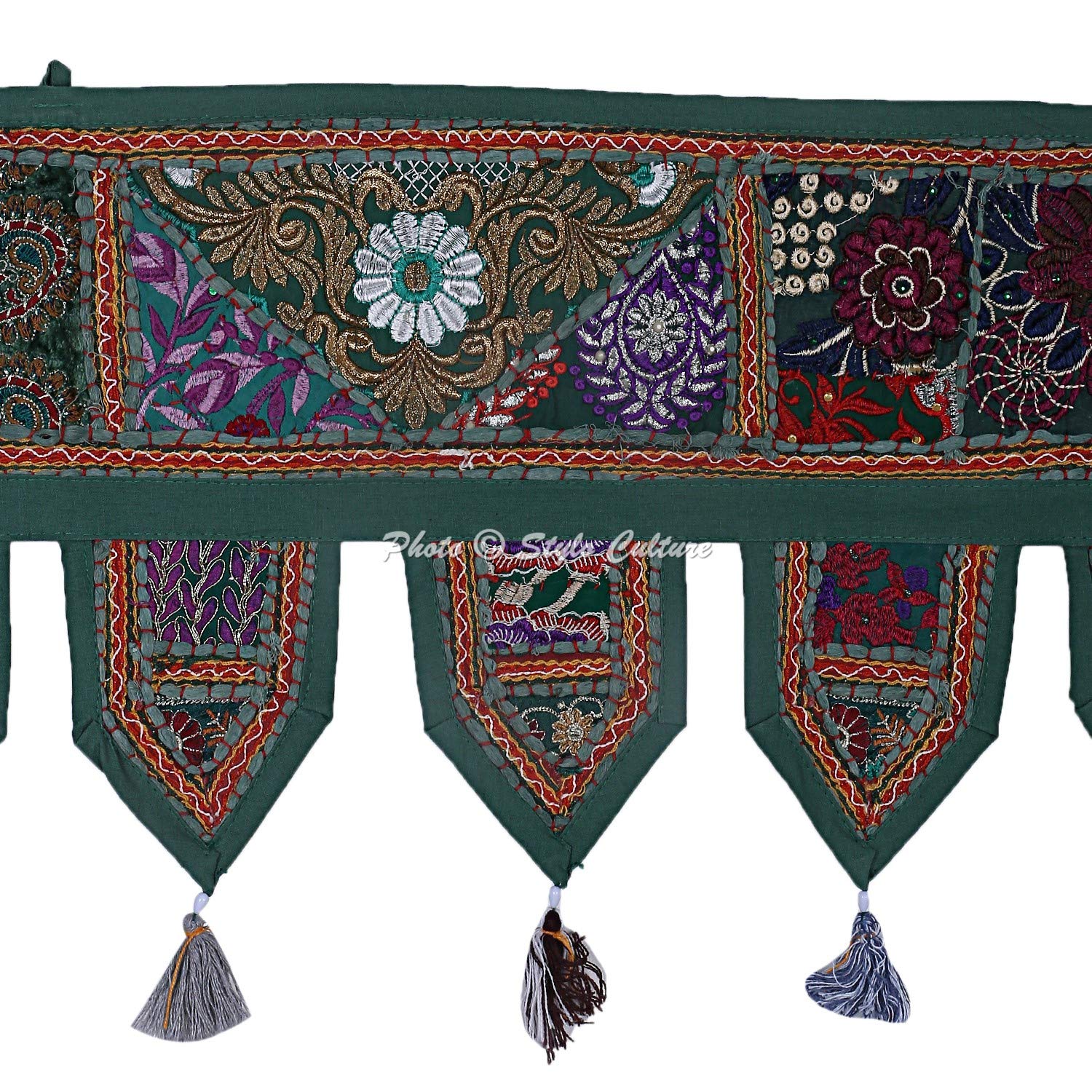Mantovana Etnica Per Porte E Finestre In Stile Boho: Toran Blu Scuro Con Patchwork Vintage E Ricami, Decorazione Sospesa Per Ingresso E Camera Da Letto