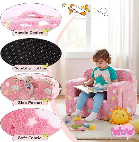 Miniatura 4 de Tiita Sofá para niños, sofá para niños con asa de transporte, sofá portátil de espuma para niños, sofá infantil que brilla en la oscuridad, silla
