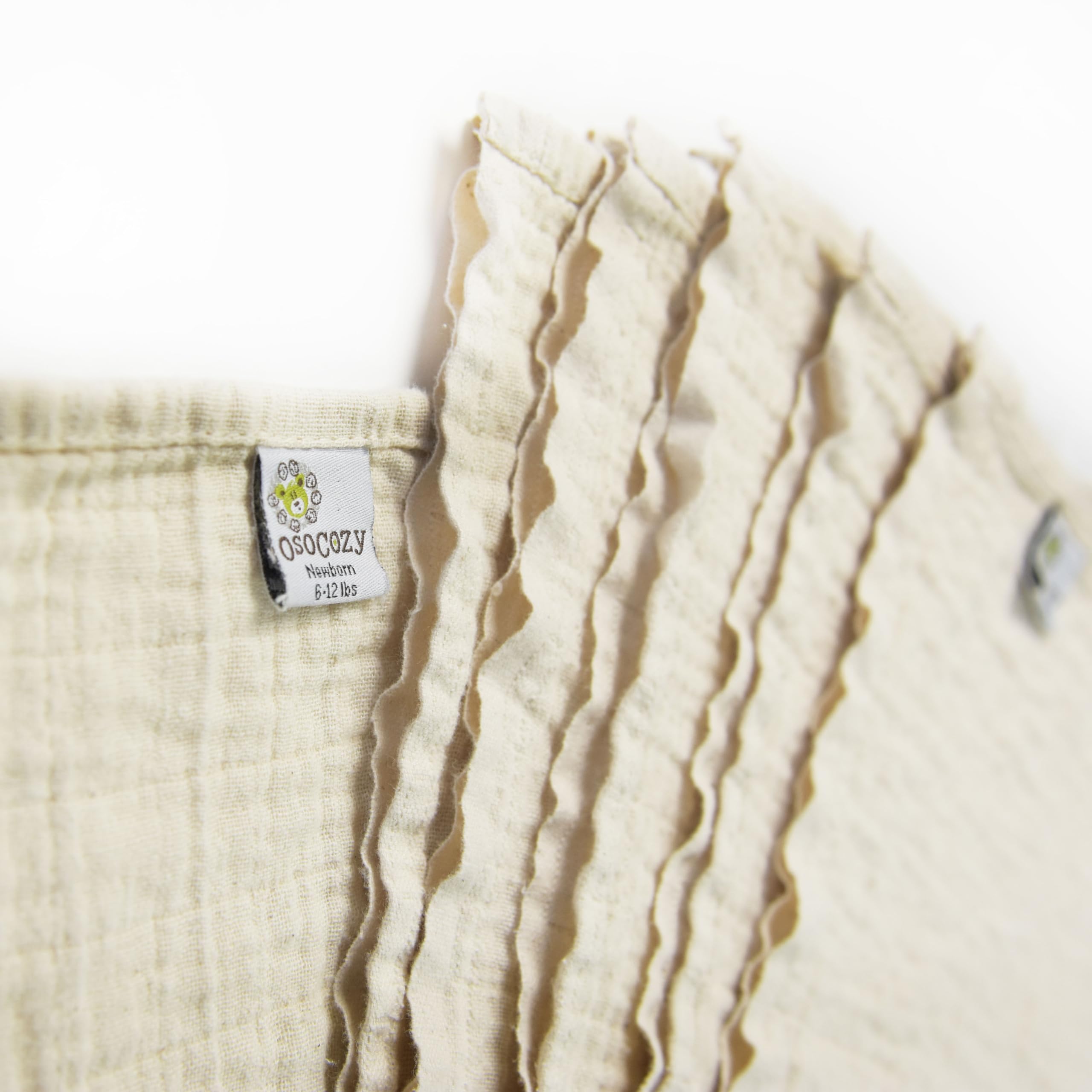 OsoCozy Pañales de tela plana de muselina orgánica, hechos de algodón 100% orgánico de doble capa, ecológico, suave, absorbente, de doble capa, paquete de 6. Recién nacido para 6-12 libras.