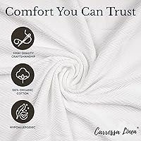 Vista 2 de Carressa Linen Pure Cotton, Luxury Twin Size Soft White Blanket Herringbone Pattern, Lightweight, Soft & Cozy Premium Fall Bed Throw Blanket for All