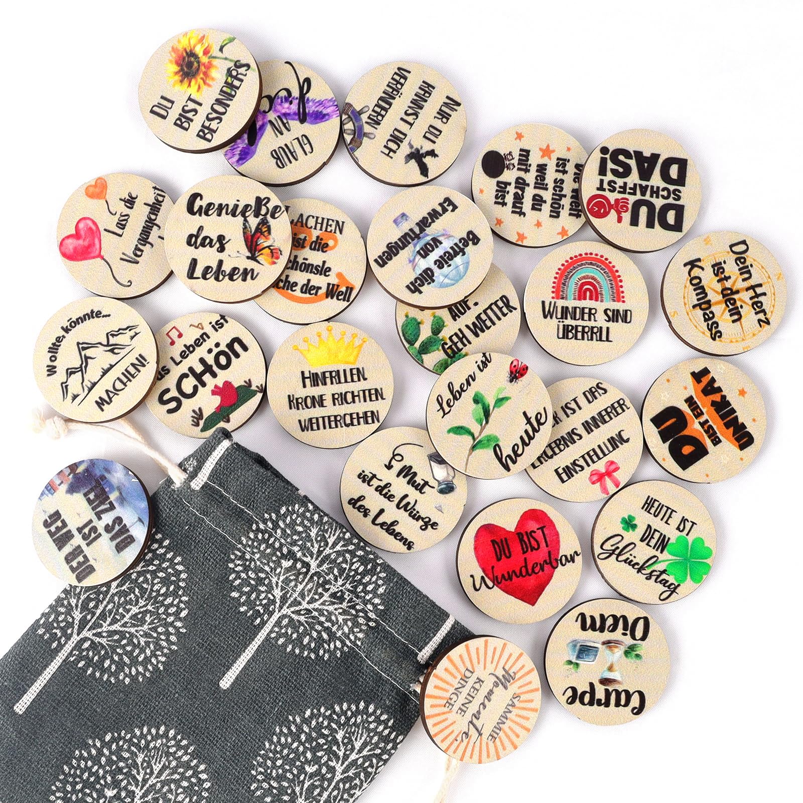 Fodlon 24 Jetons En Bois Porte-Bonheur, Citations Inspirantes