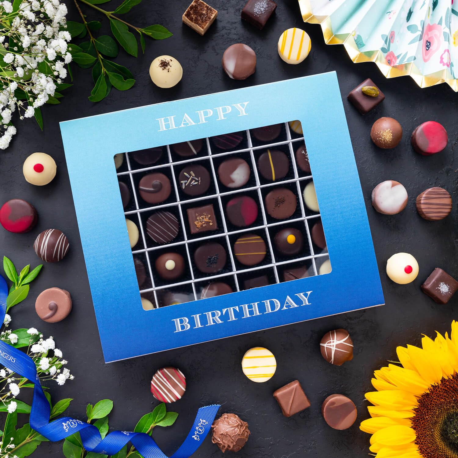 Hallingers Genuss Manufaktur Pralinen Geburtstagsgeschenk - ohne Alkohol, handmade aus Confiserie-Edelkakao in wertiger XXL-Geschenkbox ""Happy Birthday"", Geschenke für Frauen Männer