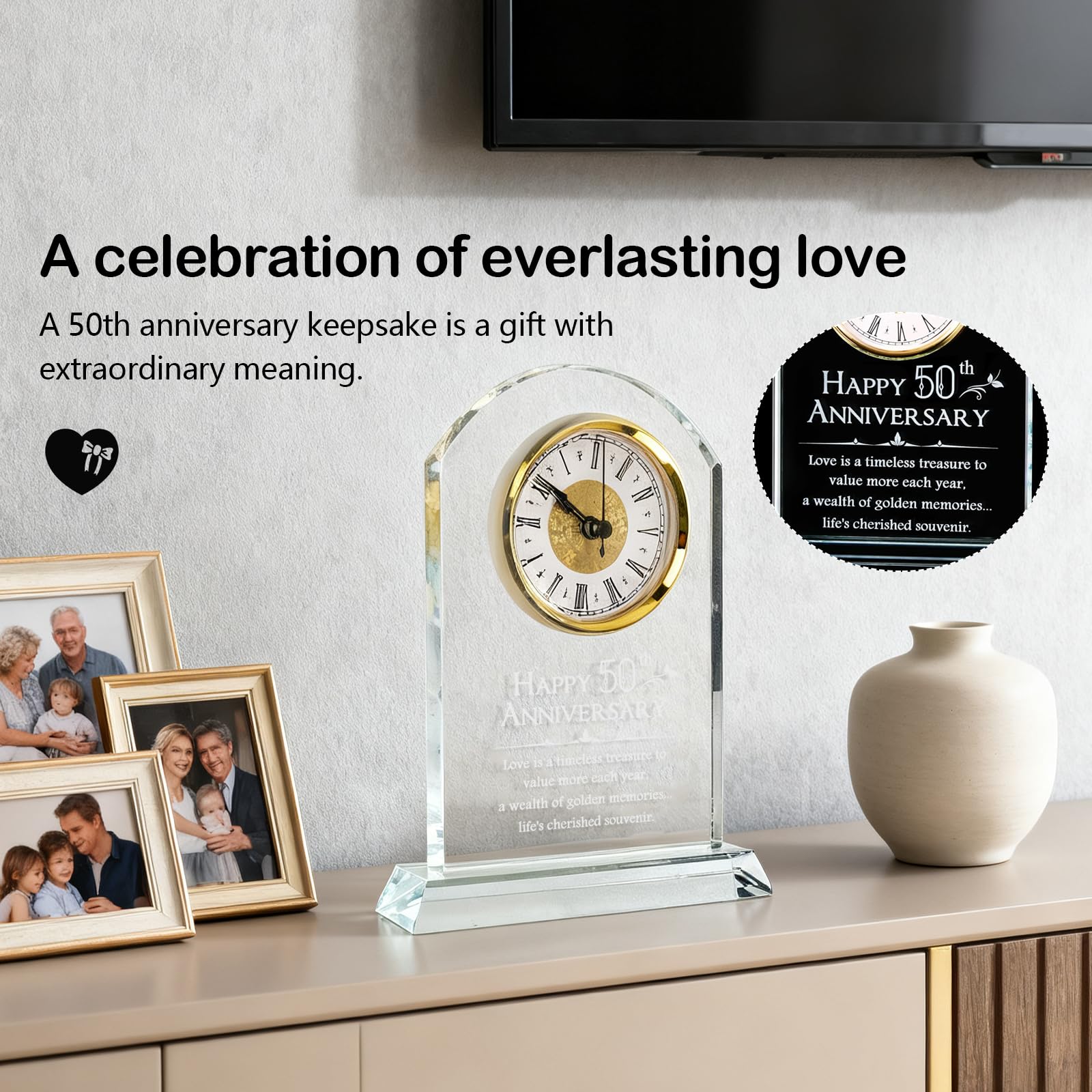 Regalo 50 Anni Matrimonio, Regalo di Anniversario con Orologio al Quarzo Regali per Nozze d'Oro Decorazione con Orologio da Scrivania Dorato Regali per i 50 Anni di Matrimonio per Nonni e Genitori
