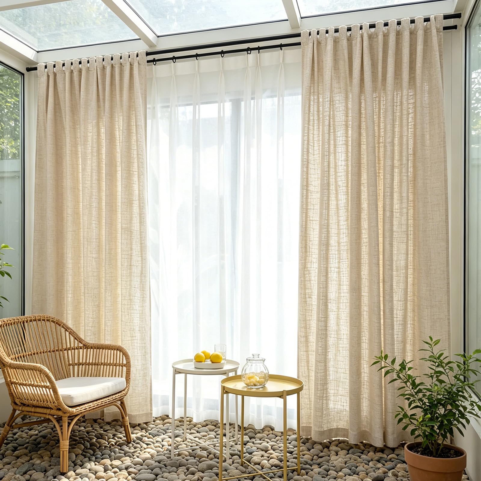 2 Pièces Rideaux D'extérieur, Rideau Extérieur Intempéries Et Étanche, Rideau Pour Pergola Avec Œillets Et Fermeture Velcro, Rideau Terrasse Aux Occultants Pour Jardin, Pergola, Balcon, Lin, 132*244cm
