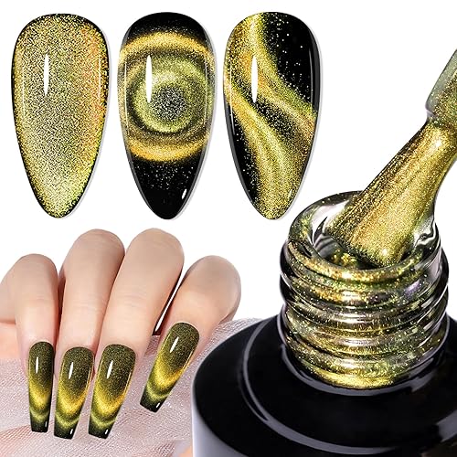 MIZHSE Chameleon - Esmalte de gel 9D de ojo de gato, 0.3 fl oz, gel magnético holográfico Galaxy Cateye, juego de manicura mágica con barra