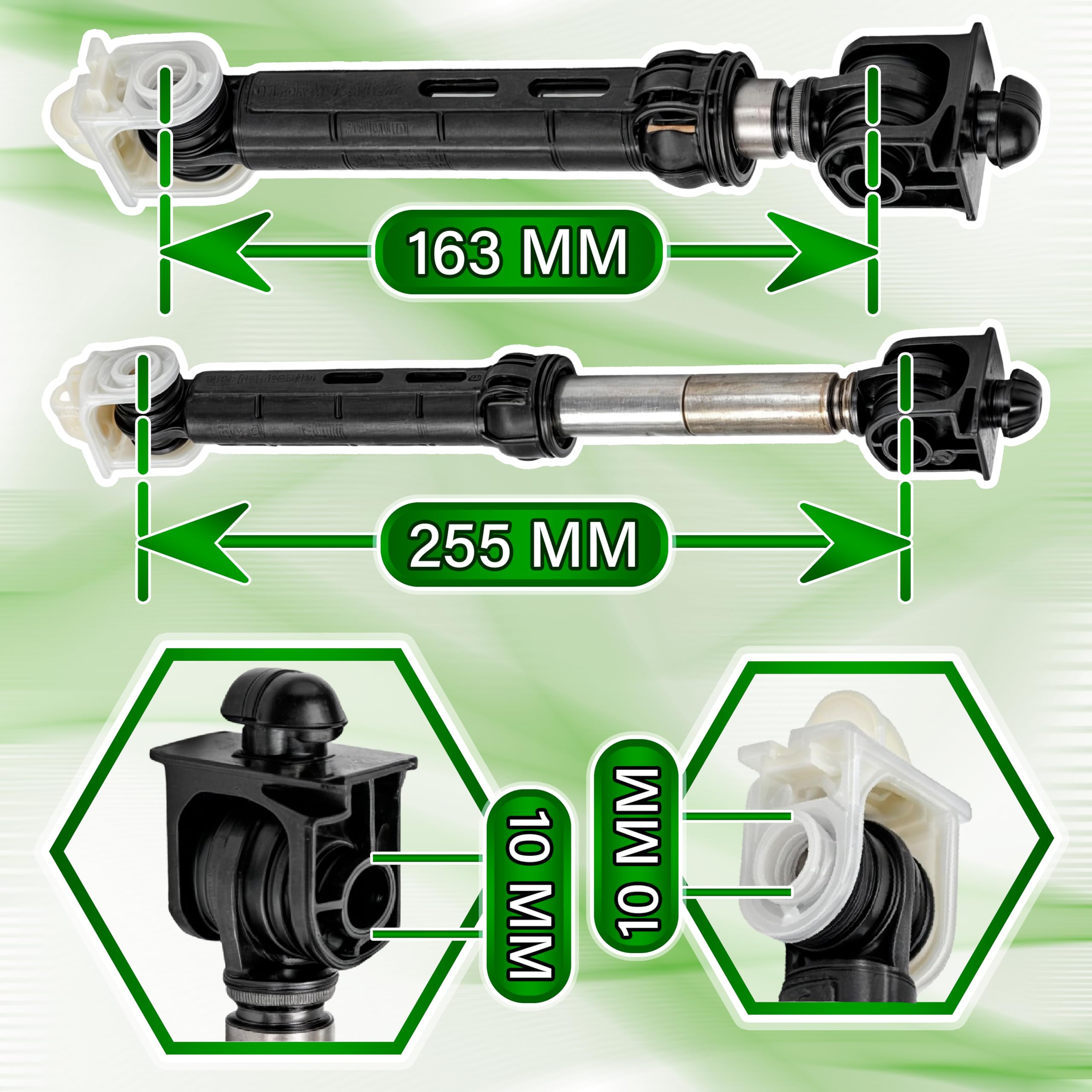 2 Pezzi Ammortizzatori Lavatrice 120N 10mm 8mm con Codice Originale 461971408981 461975277441 481252918062 481252918063 C00313195 C00317130 per Whirlpool - PRODOTTO IN EUROPA - MONTERAL
