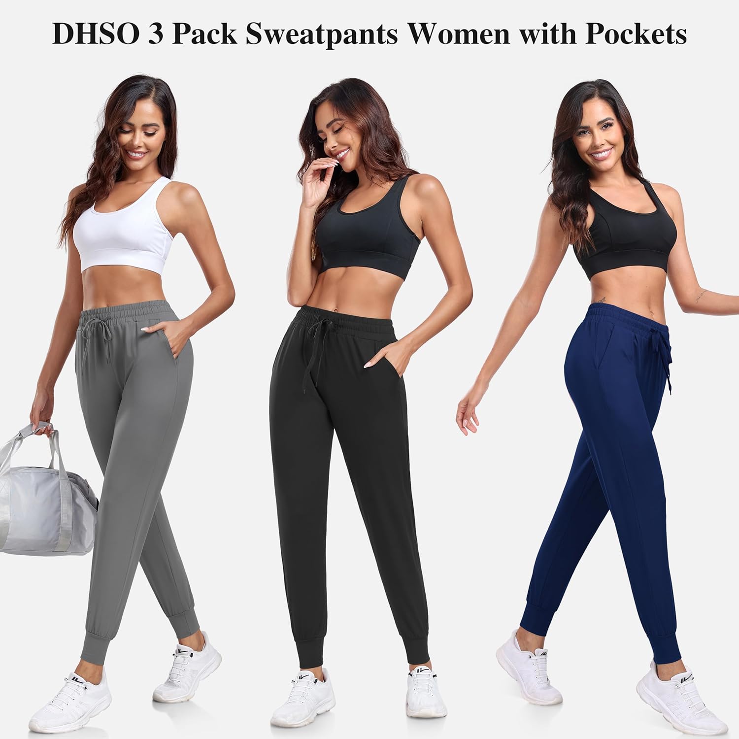 DHSO 3 Pack Sweatpants for Women-Womens Joggers with Pockets Athletic Leggings for Workout Yoga Running Pants Trousers - Image 3