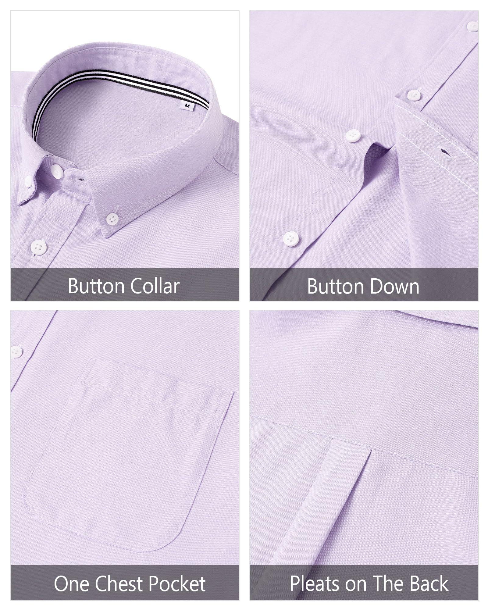 J.VER Chemise Oxford à manches longues boutonnée avec col et poche pour homme, décontractée, couleur unie, violet, Taille XL