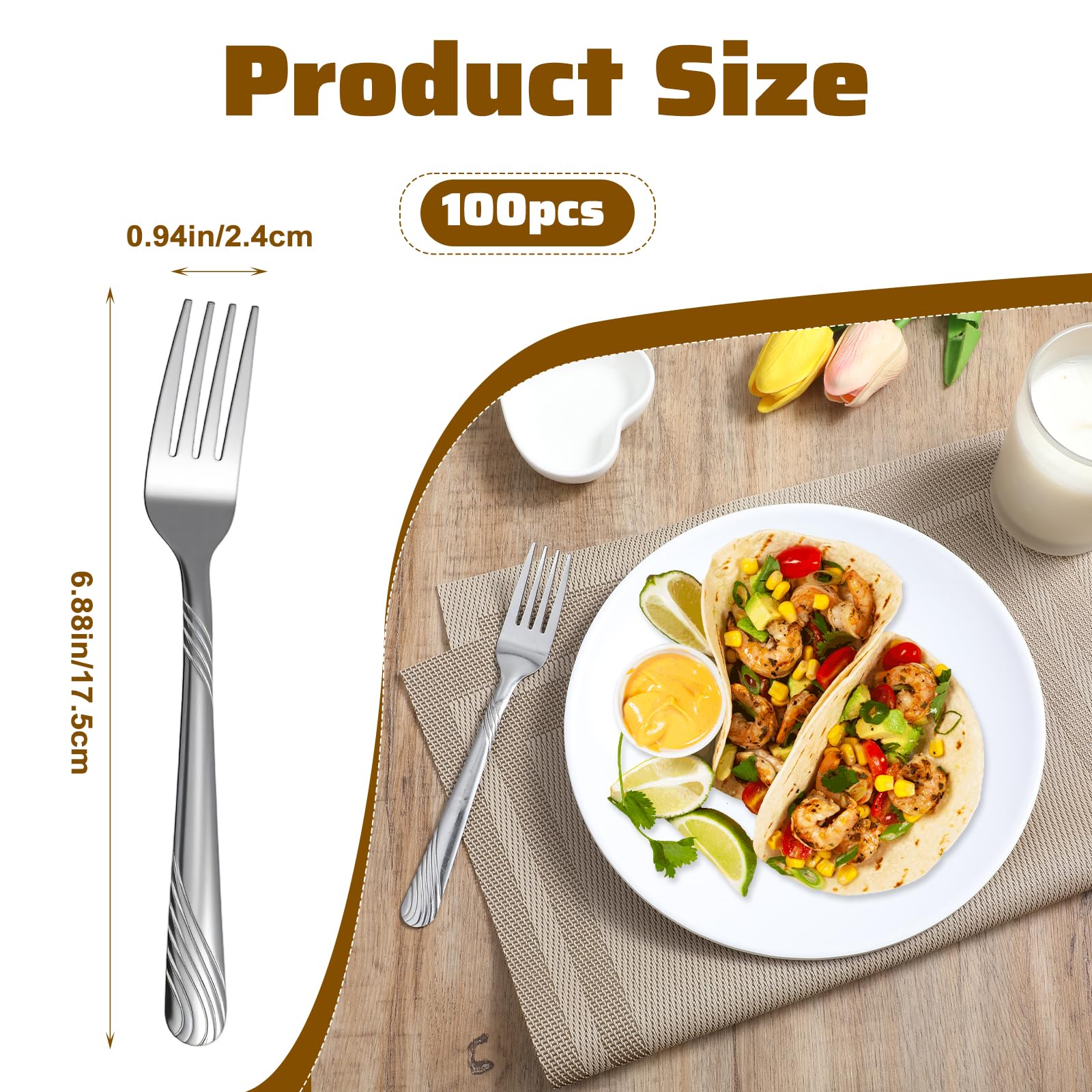 Kifmurase 100Pcs Bulk Dinner Forks Set, 6.9Inches Stainless Steel Forks, Silverware Flatware Fork, Salad Cutlery, Mirror Polished for Home, Restaurant, Kitchen, Dishwasher Safe — Amazon image 2