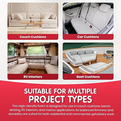 Miniatura 7 de Alta densidad de 6 pulgadas de grosor, 18 pulgadas de ancho, 18 pulgadas de largo, espuma de tapicería de 18 pulgadas de largo, reemplazo de cojín