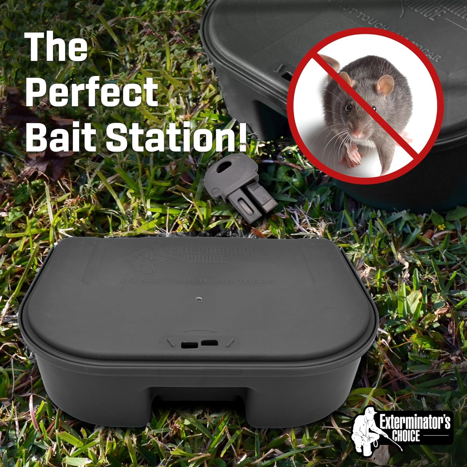 Exterminators Choice Compact Mouse Bait Station - Heavy-Duty Outdoor Rat Bait Box - Lockable Design with Key - Versatile Indoor & Outdoor Use - Pack of 12, Black, 4.75in x 3.5in x 1.25in