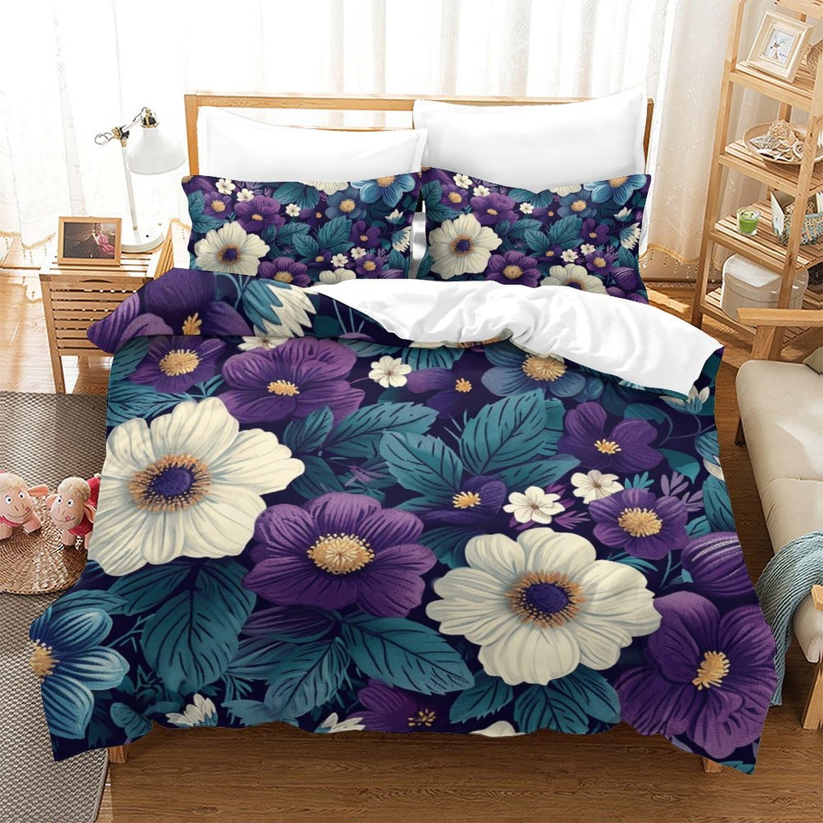 Housse de couette 200x200 cm motif roses impression 3D haute définition