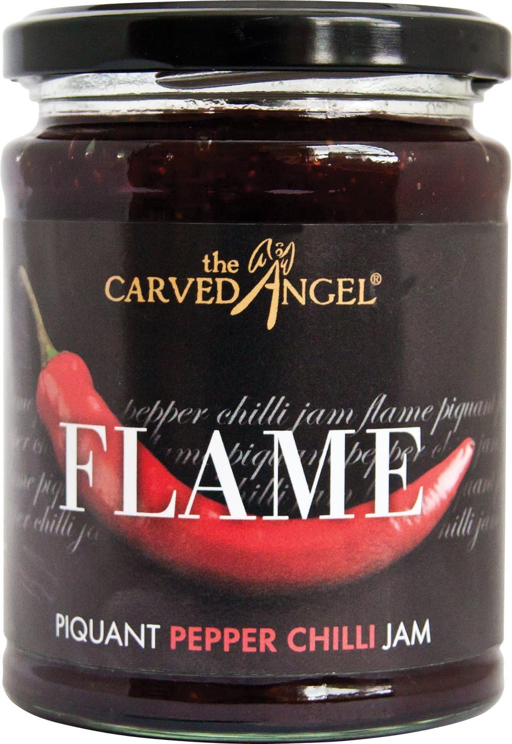 The Carved Angel - Flame Piquant Pepper & Chilli Jam - Sweet and Hot Chilli Taste, Perfect with Roast Meats and Cheese Dishes, Mix with Cream Cheese for a Tasty Spread, 340g