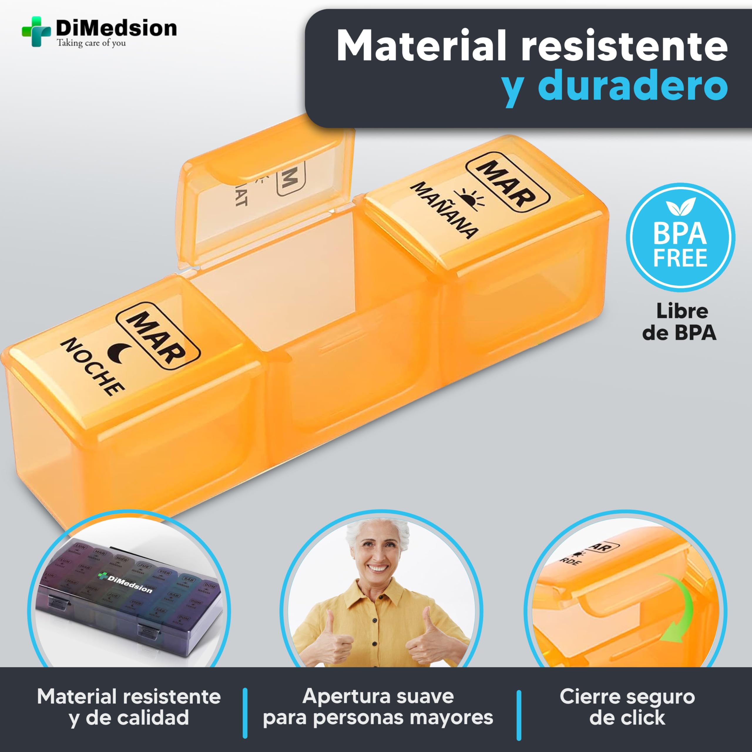 Pastillero Semanal 3 Tomas Español con cortador de pastillas | Pastillero Semanal 3 Tomas, Pastilleros Semanales 3 Tomas con Organizador Medicamentos, Caja para Medicamentos (Negro)