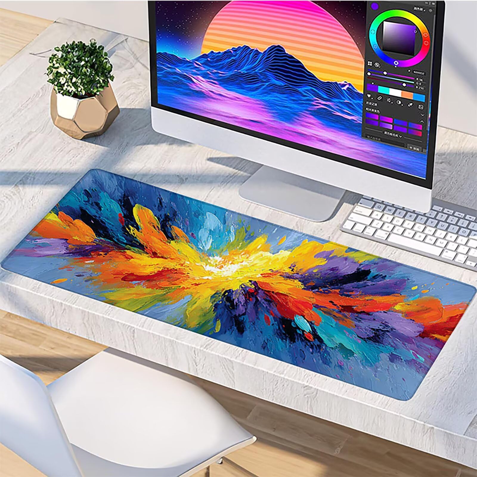 Tappetino Mouse XXL Graffiti, Arte Gaming Tappetino Scrivania 1200x600x3mm, Mousepad Grande con Base in Gomma Antiscivolo, Sottomano Scrivania con Bordi Cuciti, Ufficio Accessori Gaming, per PC G-2576