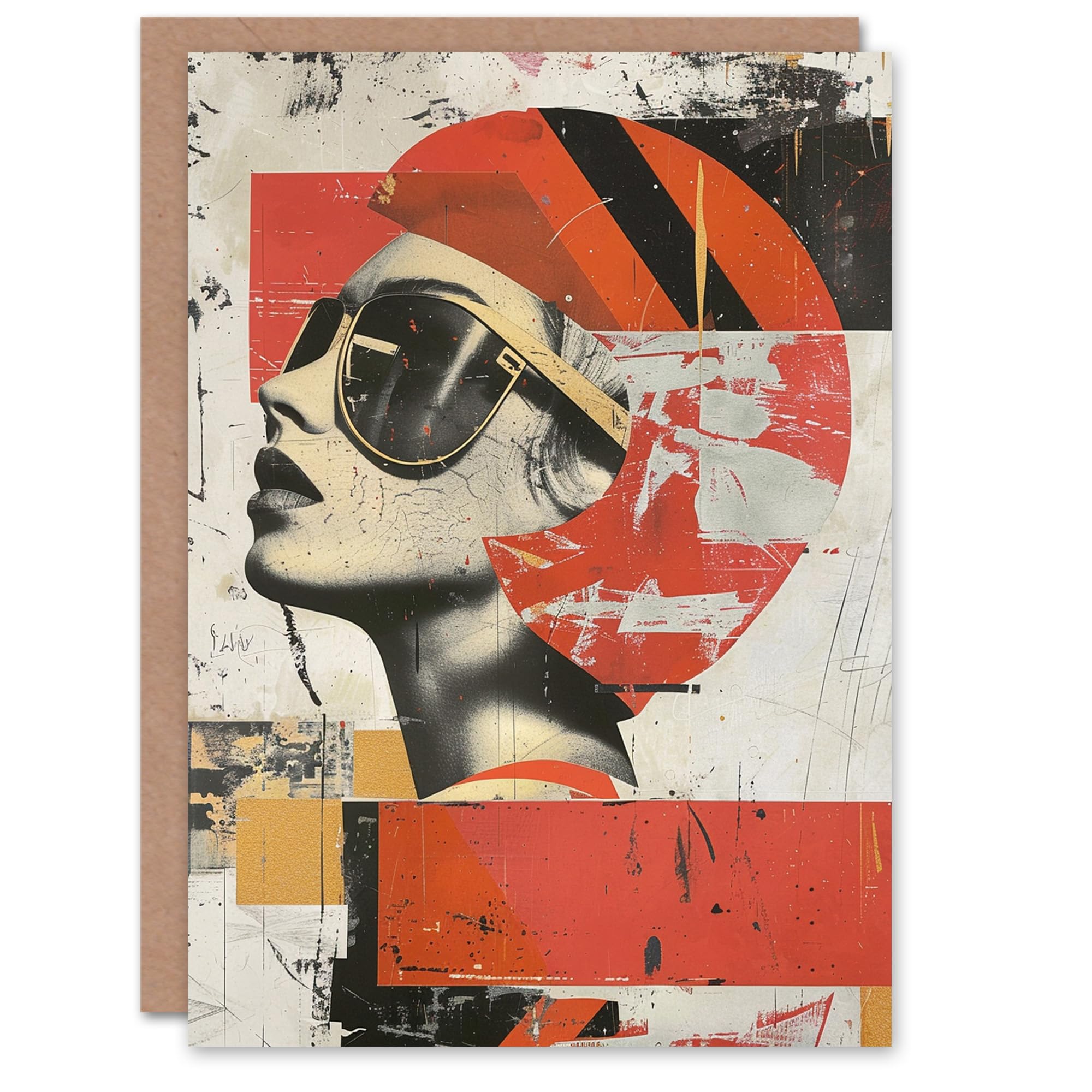Artery8 Mod Revival Modern Abstract Collage Painting Blank For Him Or Her Art Birthday Card