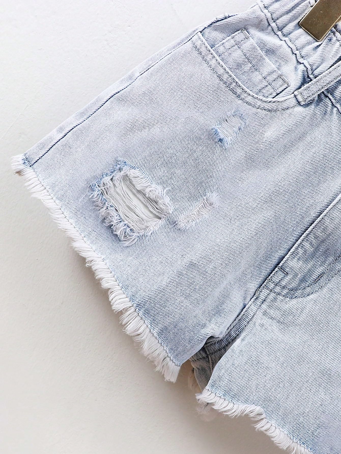 Floerns Pantaloncini da ragazza con elastico in vita distruggere i pantaloncini di jeans con orlo grezzo