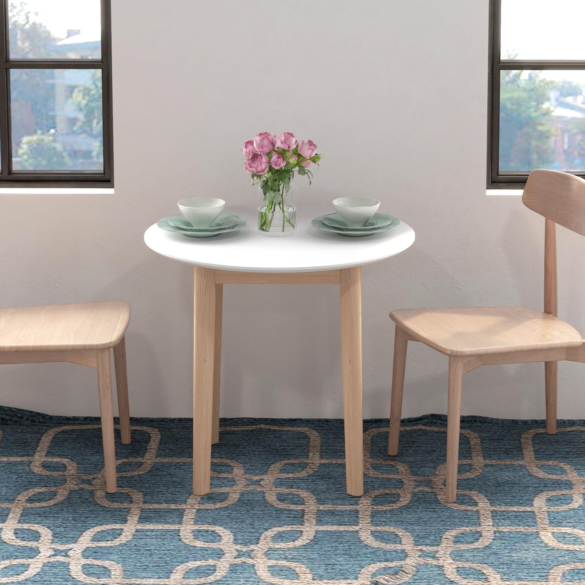 HOMCOM Esstisch, Runder Küchentisch für 2 Personen, Esszimmertisch mit Landhaus-Stil, für Wohnzimmer, Massivholz, Ø75 x 76 cm, Weiß