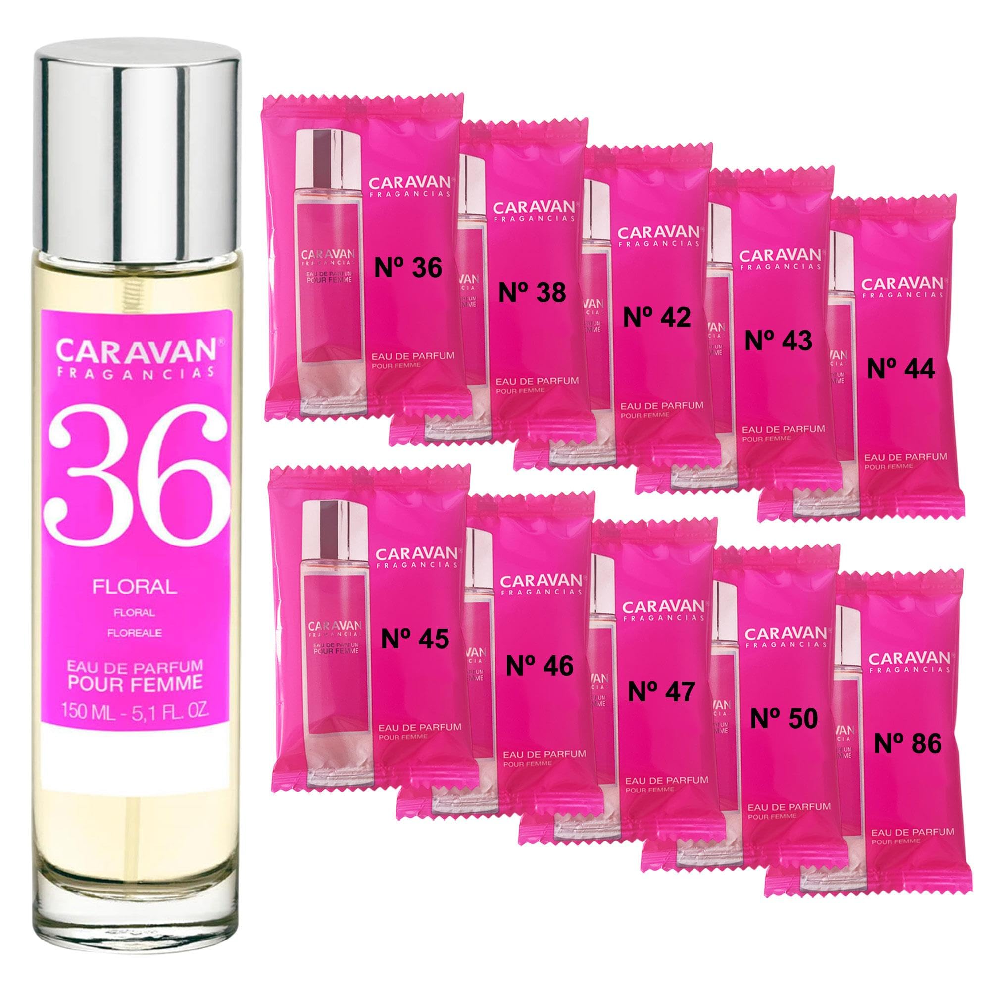 CARAVAN FRAGANCIAS Profumo da donna n. 36 da 150 ml + set di 10 flaconcini di fragranze femminili diverse da Caravan per scoprire nuovi aromi