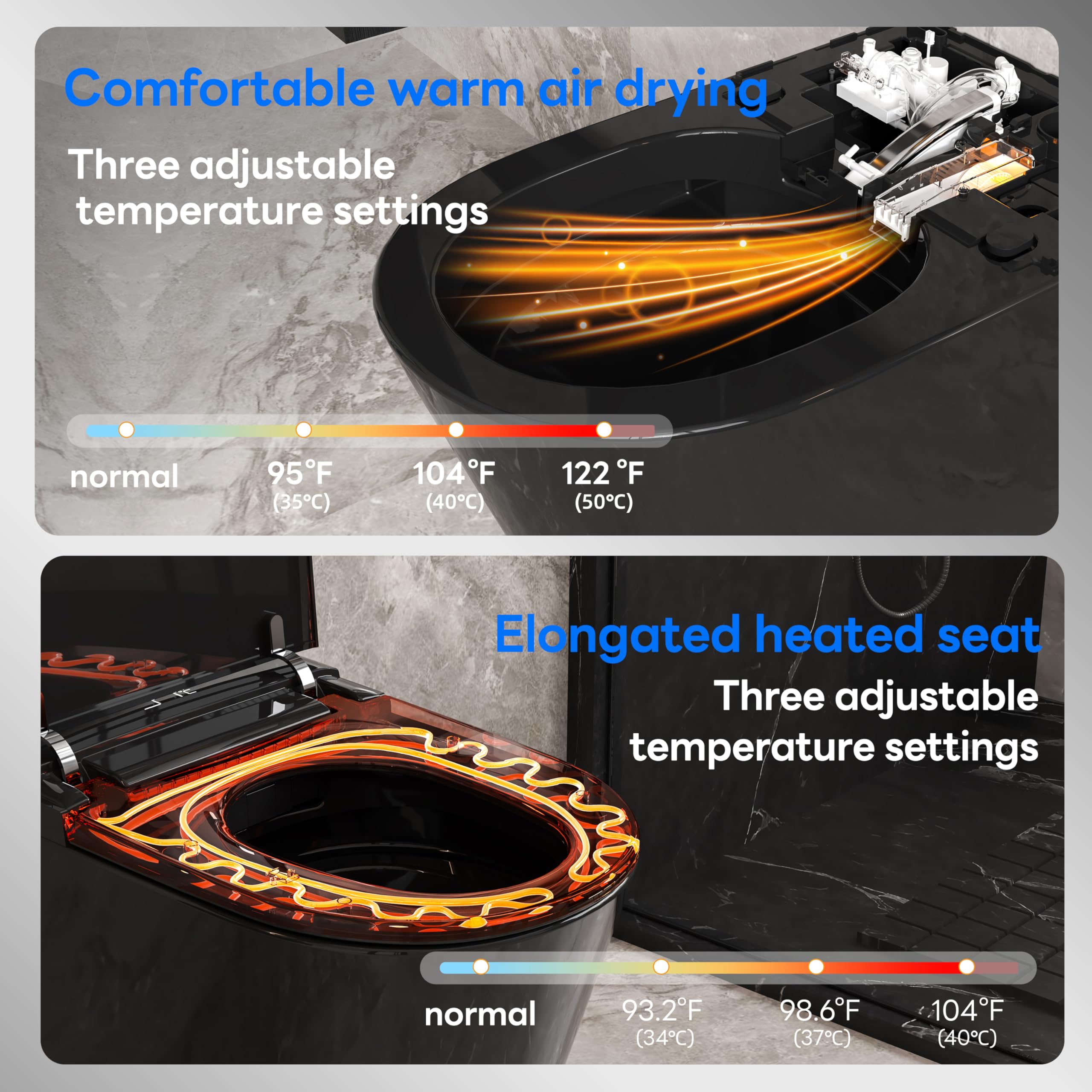 Smart WC nero da appendere alla parete, scarico automatico, coperchio con apertura e chiusura automatica, sedile riscaldato, acqua calda/asciugatrice, moderno bidet allungato con supporto a