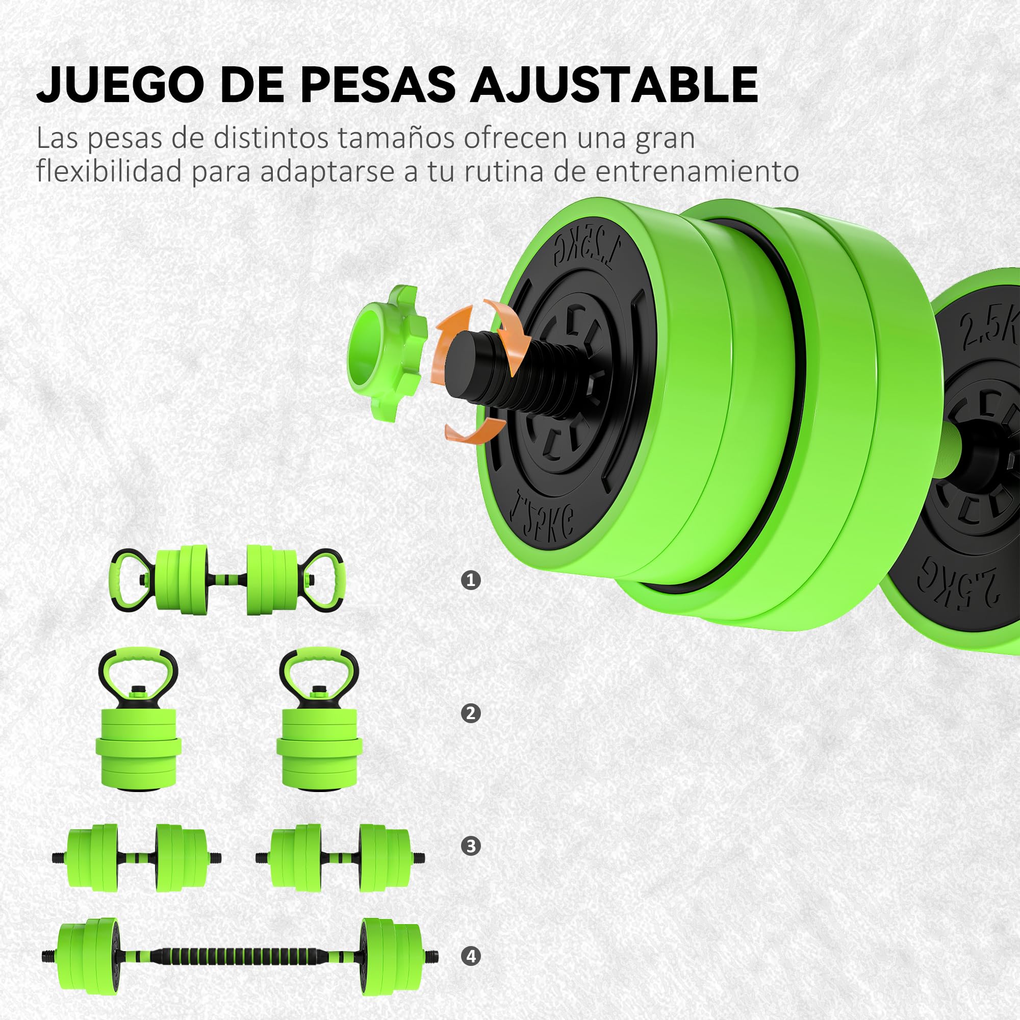 SPORTNOW Juego de Mancuernas Ajustables 4 en 1 20kg a 30kg, Juego de Pesas como Kettlebell, Barra, Mancuernas o Soporte para Flexiones, Equipo de Fitness para Hombres y Mujeres, Casa Gimnasio