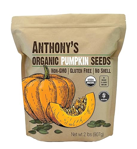 Anthonys Semillas de calabaza orgánicas 2 libras sin gluten sin OMG sin cáscara sin sal aptas para dieta cetogénica