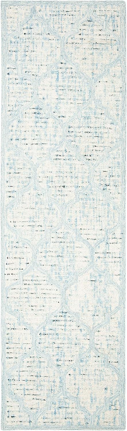 SAFAVIEH Abstract Collection Runner Rug - 2'3" x 10', Ivory & Turquoise, Handmade Wool, Ideal for High Traffic Areas in Living Room, Bedroom (ABT474K)