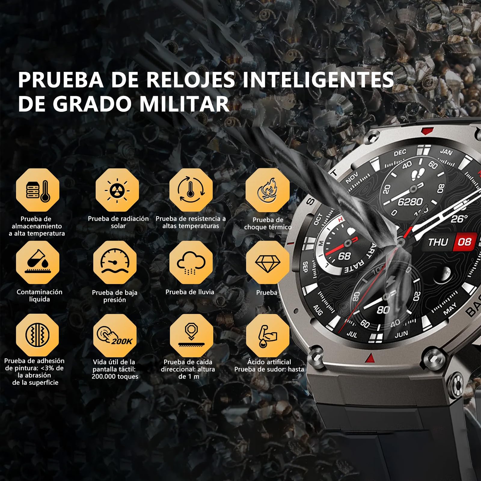 Reiteag Sekoda GPS Smartwatch Frecuencia Dual, Más De 170 Datos De Actividad Física Y Salud, 15 Días De Duración De La Batería, Frecuencia Cardíaca Y SPO₂, Resistente Al Agua. (Naranja)