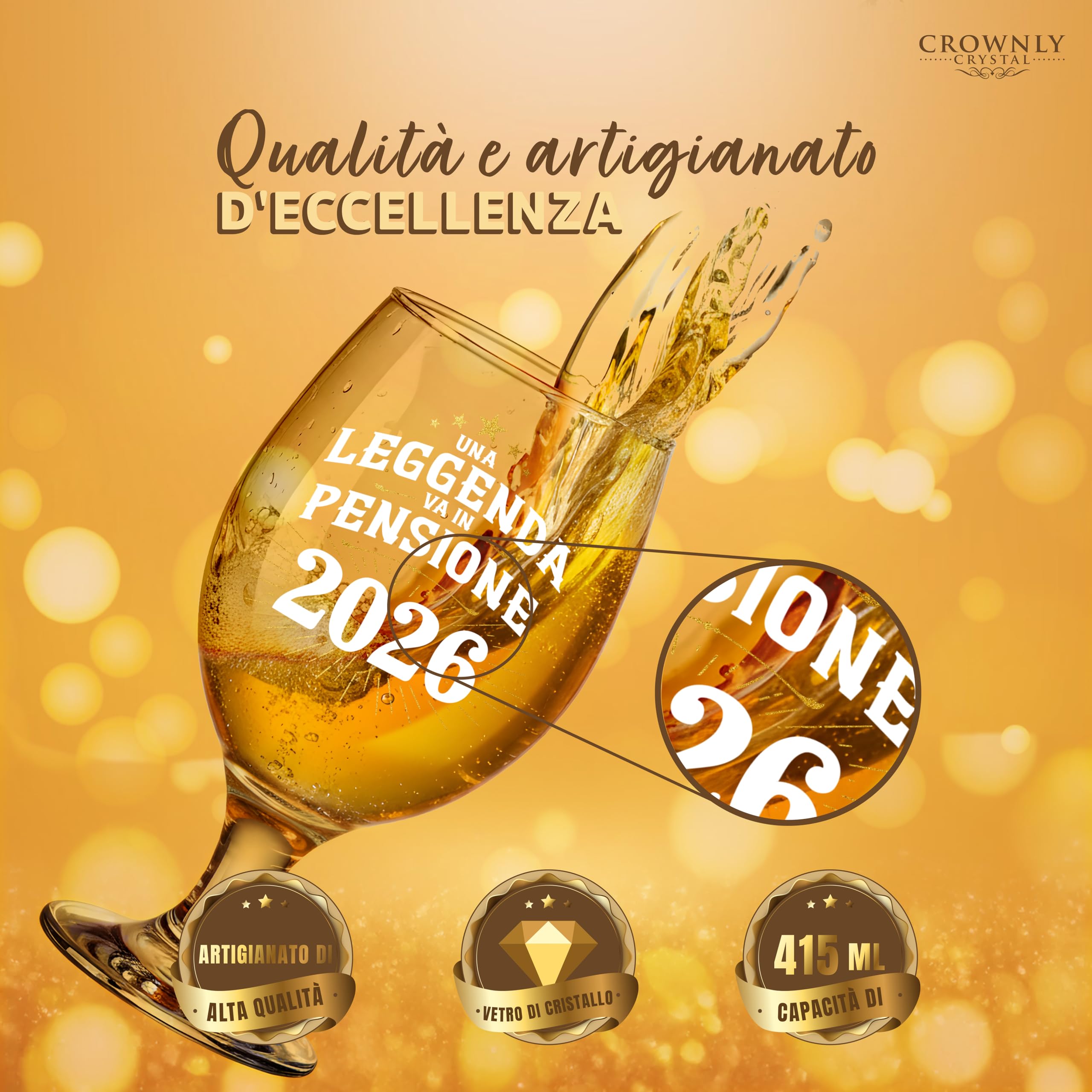 CROWNLY CRYSTAL Bicchiere Da Birra Personalizzato Regalo Pensione Uomo Con Scritta Una Leggenda Va In Pensione 2026 In Vetro Elegante Con Scatola Regalo Premium Per Festa Pensionamento
