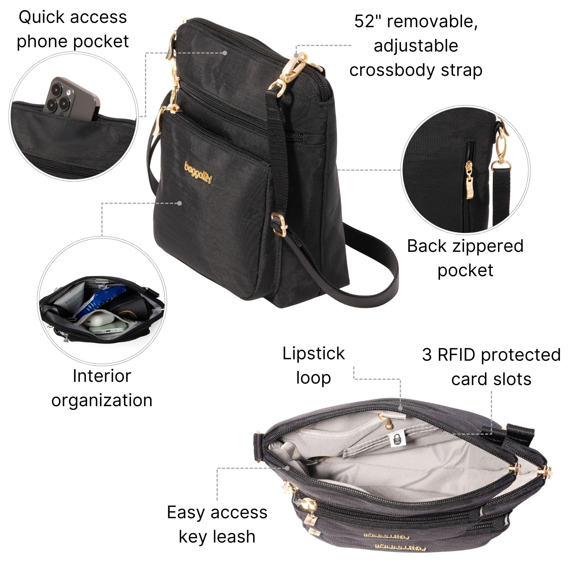 Baggallini Borsa a tracolla moderna con borsa