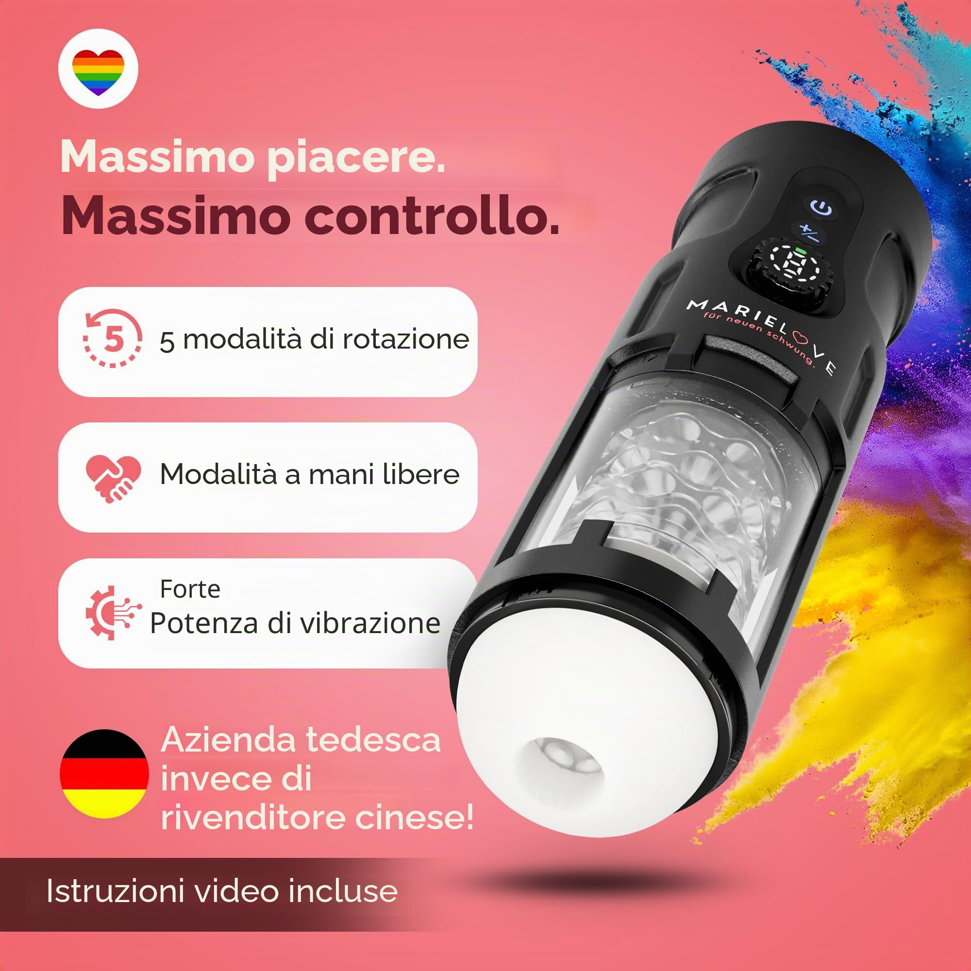 Marielove, masturbatore elettrico per uomini, simulatore di pompini con funzione di aspirazione e vibrazione, 5 modalità e movimento telescopico, giocattolo sessuale reale con rotazione e funzione