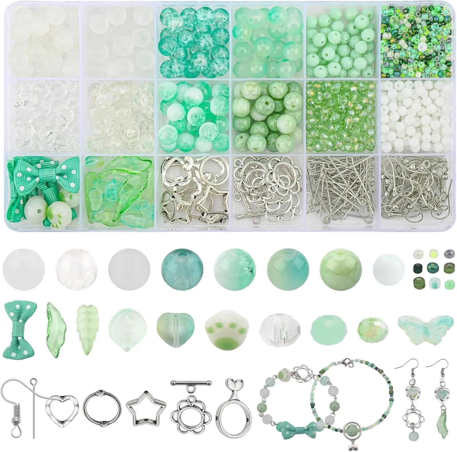 Juego de 3 cajas de cuentas de vidrio esmerilado para pulsera, cuentas redondas de cristal, accesorios para hacer joyas, suministros de bricolaje, collares, aretes (verde)