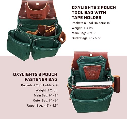 Miniatura 4 de Occidental Leather OxyLights Framer - Cinturón de herramientas con doble bolsa exterior, grande, verde, 22 bolsillos y portaherramientas, fabricado