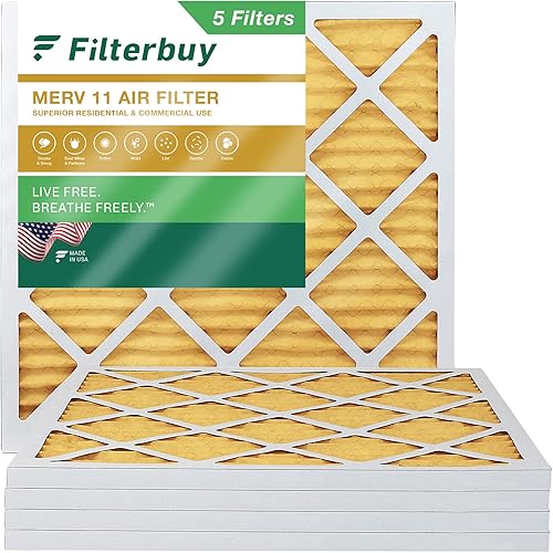 Filterbuy Filtro de aire MERV 11 de 24 x 24 x 1 pulgadas, protección contra alérgenos (paquete de 5), filtros de aire de repuesto plisados, HVAC