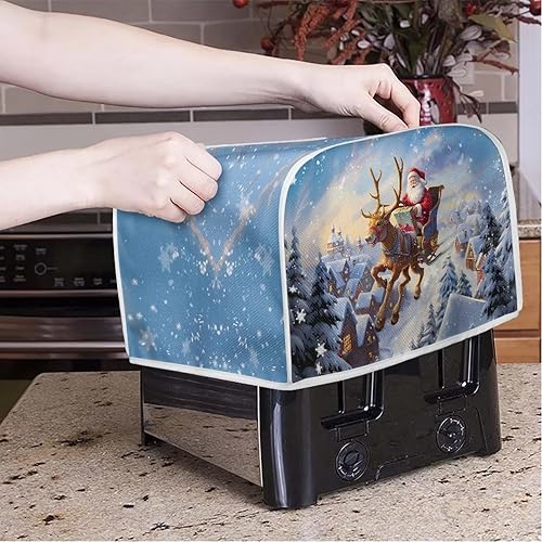 Miniatura 2 de Psesaysky Cubiertas para tostadoras de ciervos de Papá Noel, 2 rebanadas, cocina de Navidad, hogar, accesorios decorativos a prueba de polvo, horno