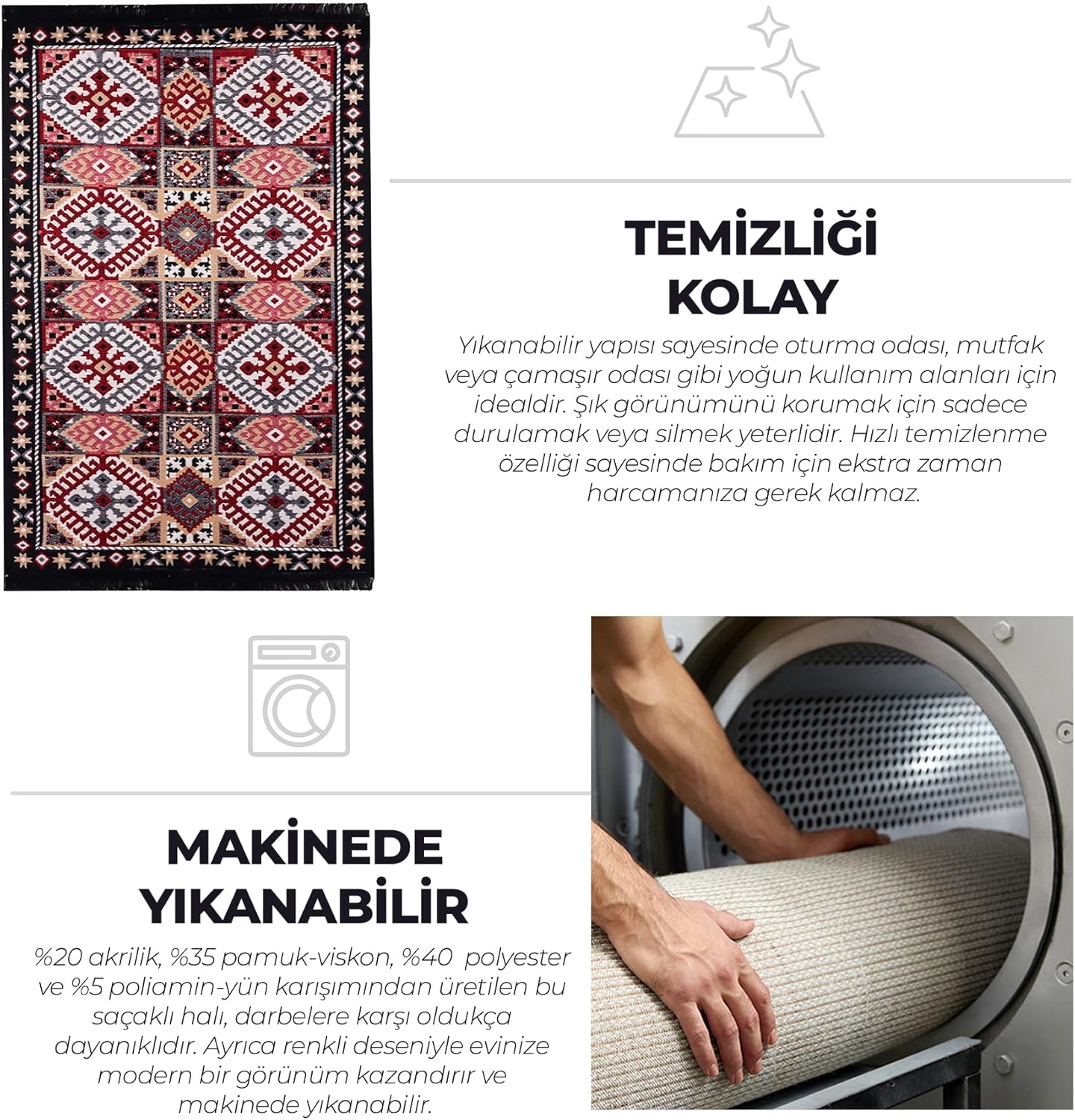 Machine Washable Rug Traditional Patterned Vintage Oriental Area Rugs for Living Room, 80 * 150cm, SA25EU