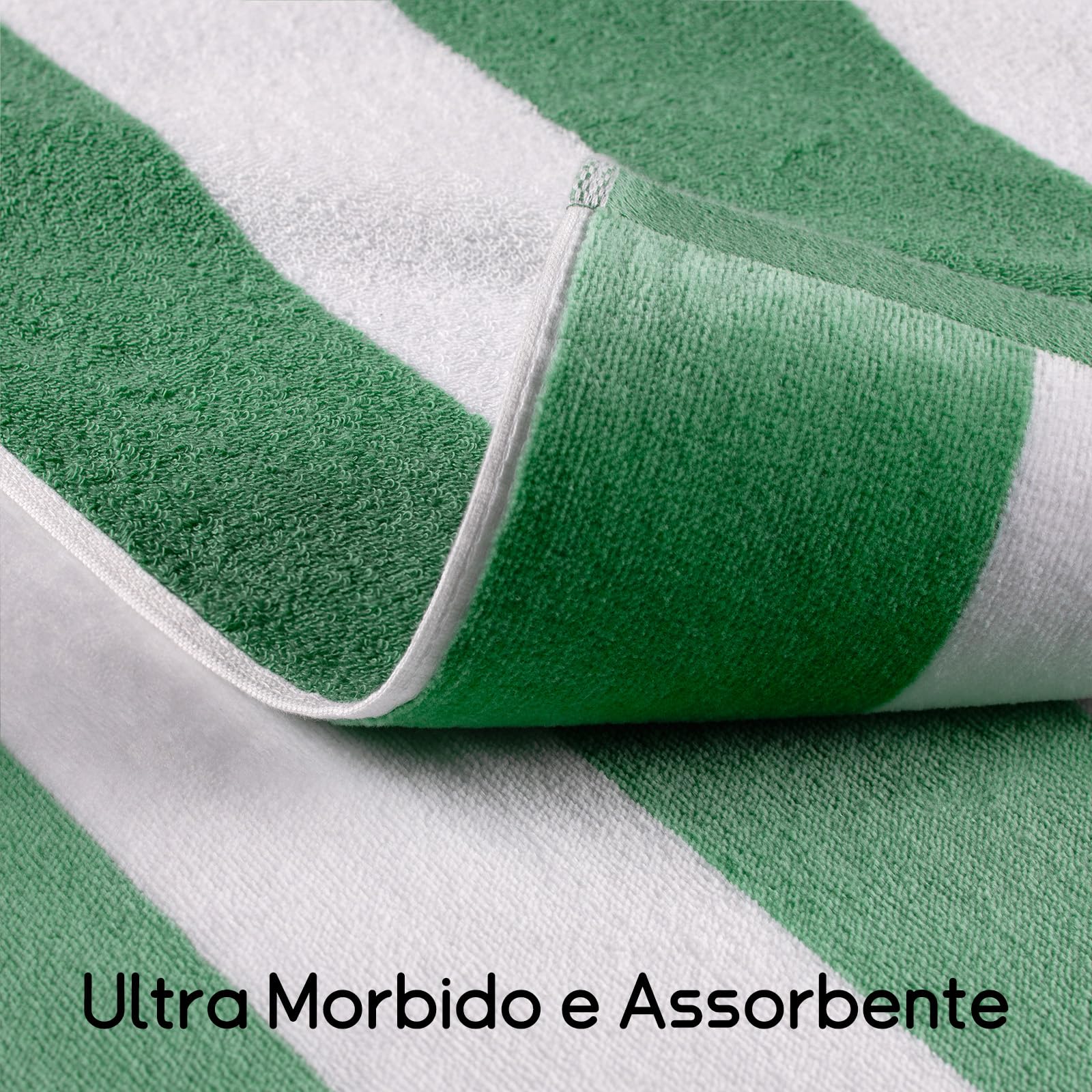 Telo mare oversize in cotone, 89 x 188 cm, asciugamano da piscina di grandi dimensioni, a righe, morbido telo da bagno Cabana (verde)