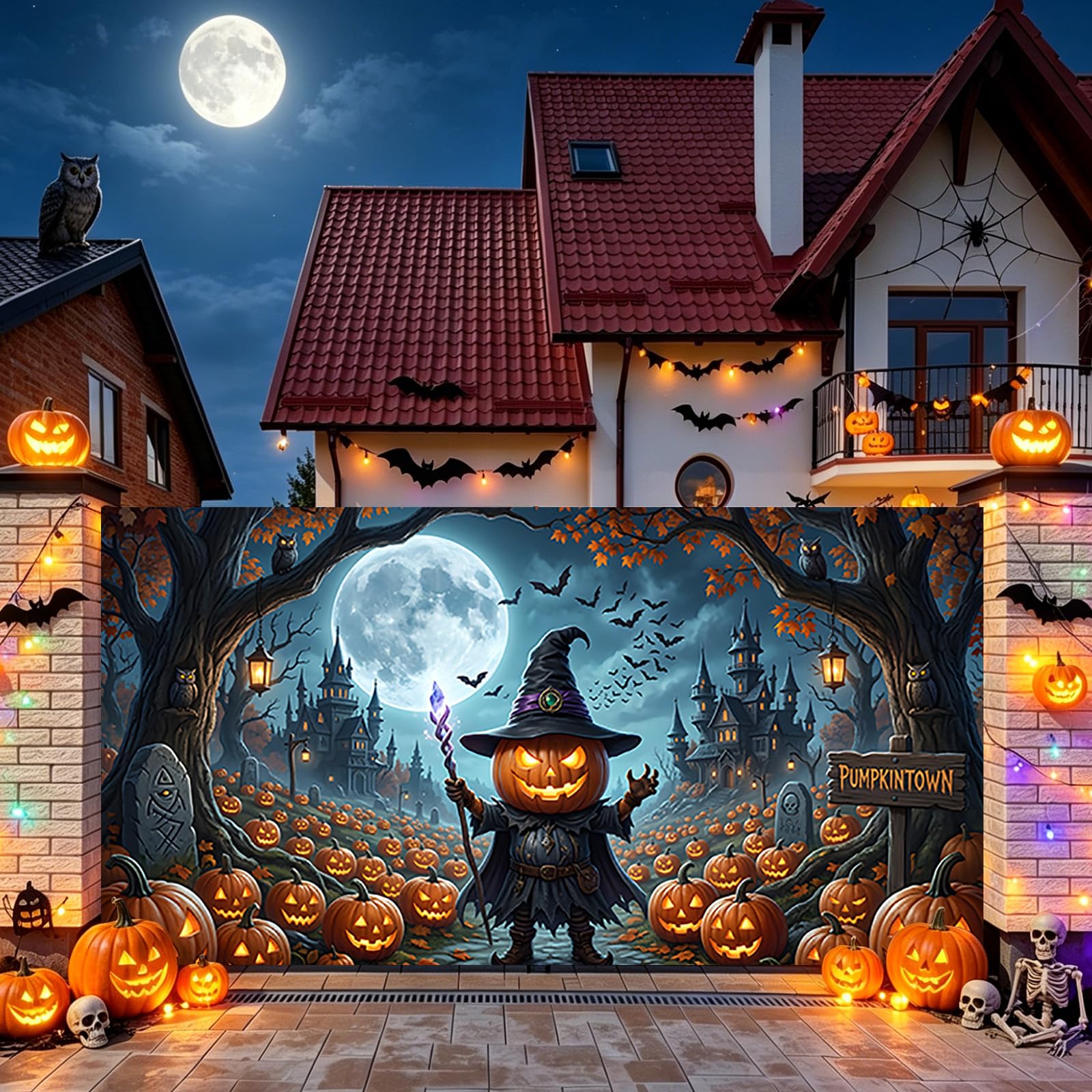 Baner na drzwi garażowe na Halloween, wodoodporny, straszny horror