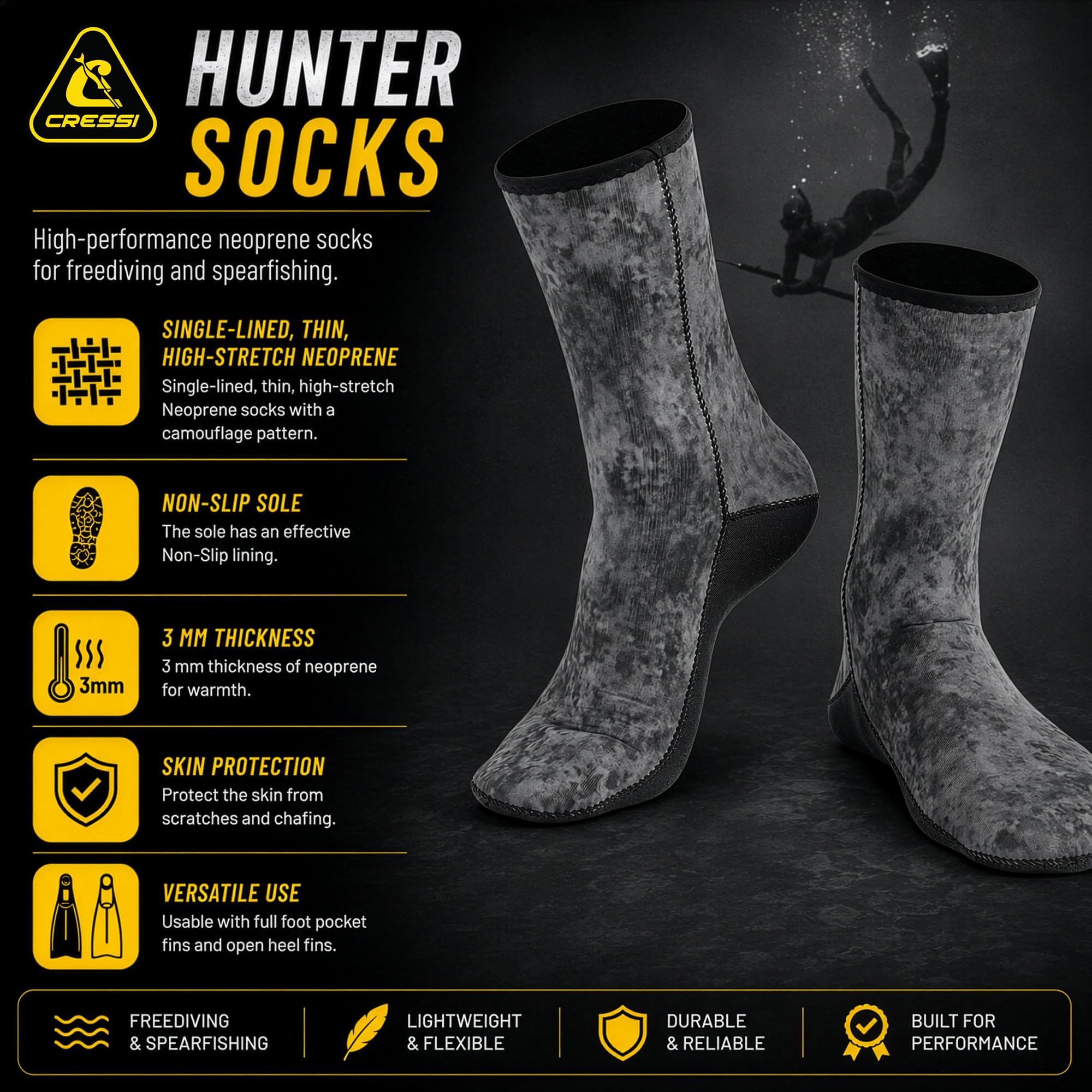 Cressi rutschfeste Neoprensocken, Neopren, Schnorcheln, Tauchen, rutschfeste Socken für Erwachsene italienische Qualität seit 1946