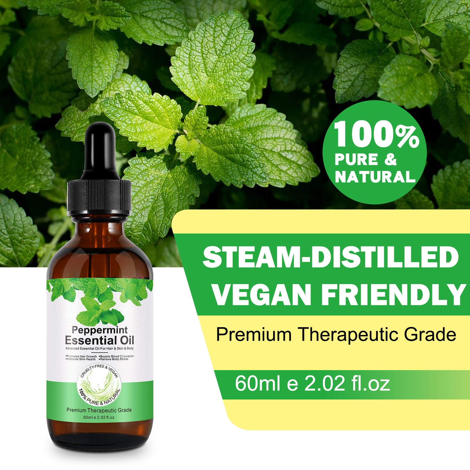 Olio essenziale di menta piperita,peppermint oil,olio menta piperita capelli,olio di menta piperita per relax,capelli e miscele corpo 60ml