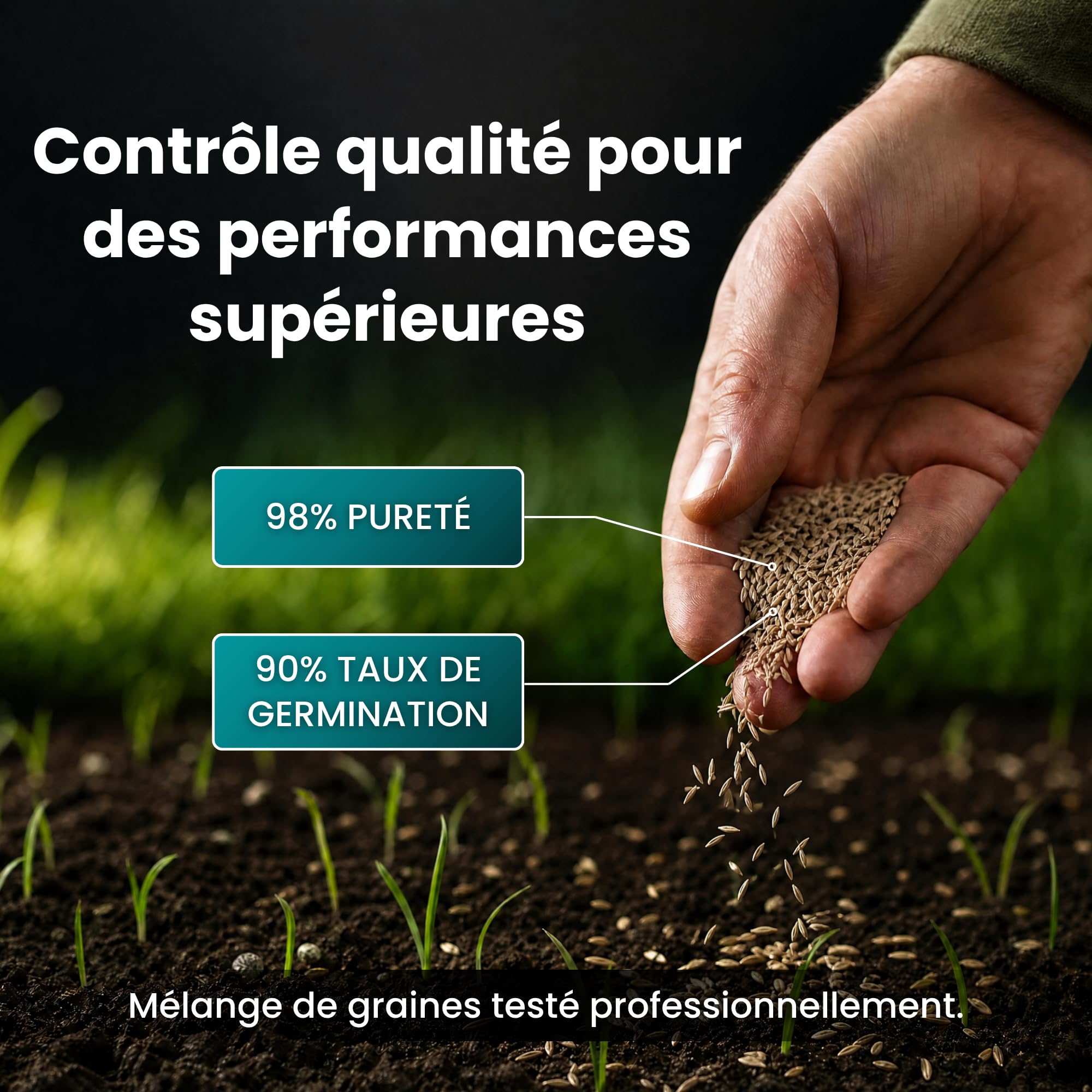 LERAVA Turbo gazon à semer pousse rapide 10m² pelouse ombre zones fraîches 98% pureté rustique vert vif semence résistante