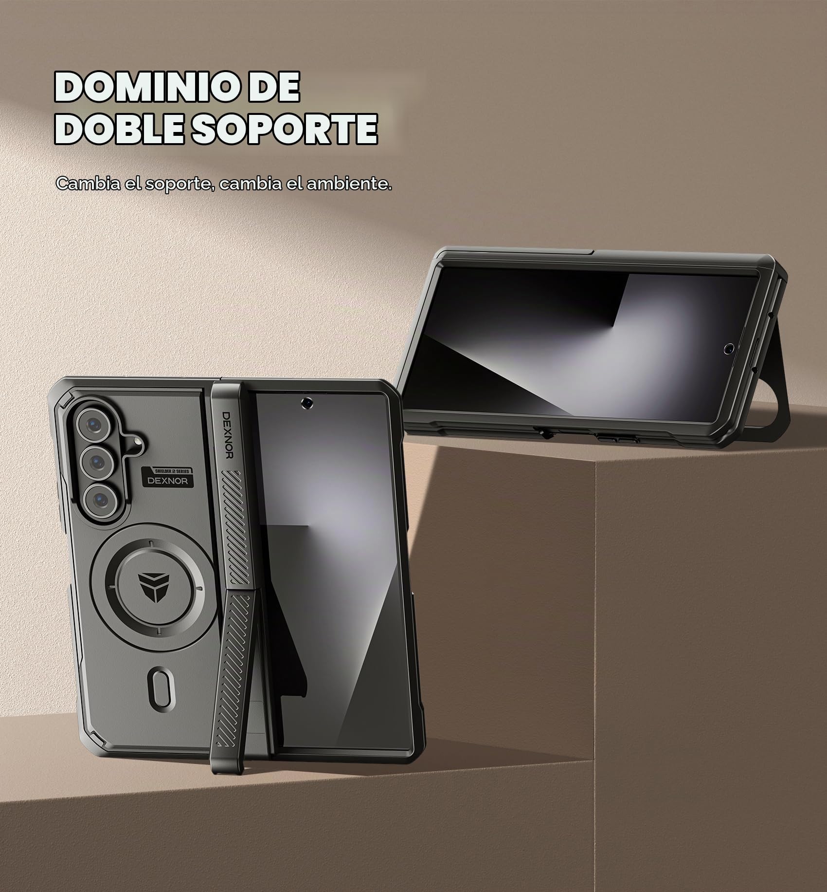Dexnor Funda Magnética para Samsung Galaxy Z Fold 7 con Soporte Dobles & Protector de Pantalla Frontal & Compatible con MagSafe, Cubierta Protectora Robusta de Cuerpo Completo, Negro
