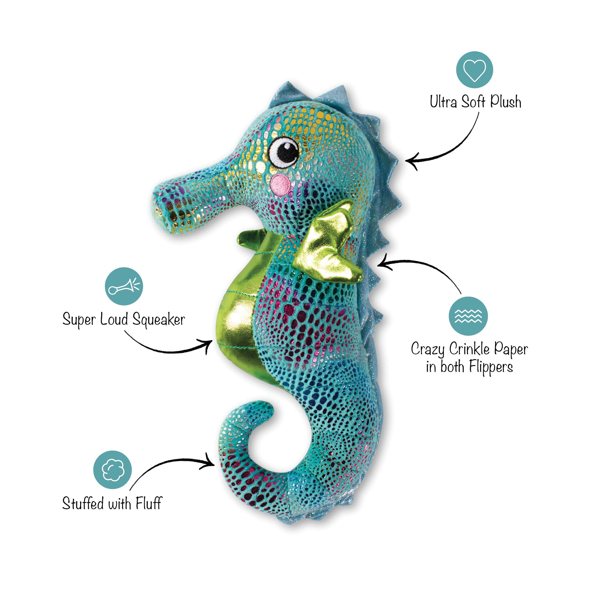 Fringe Studio Squeaker Plush Dog Toy, Seahorse, Pet Shop Collection (289649)