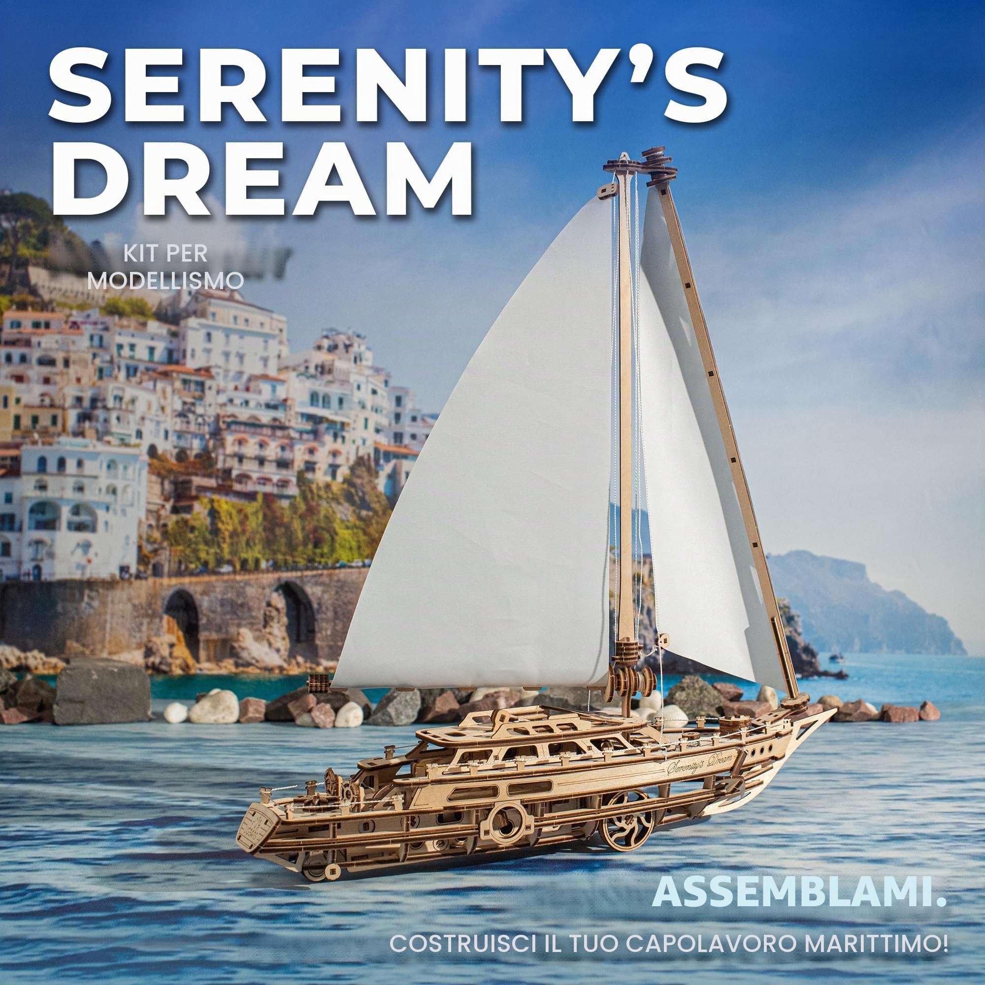 UGEARS Serenity's Dream - Puzzle 3D in legno per adulti in movimento meccanico a vela per adulti, modellismo yacht, kit fai da te per Natale