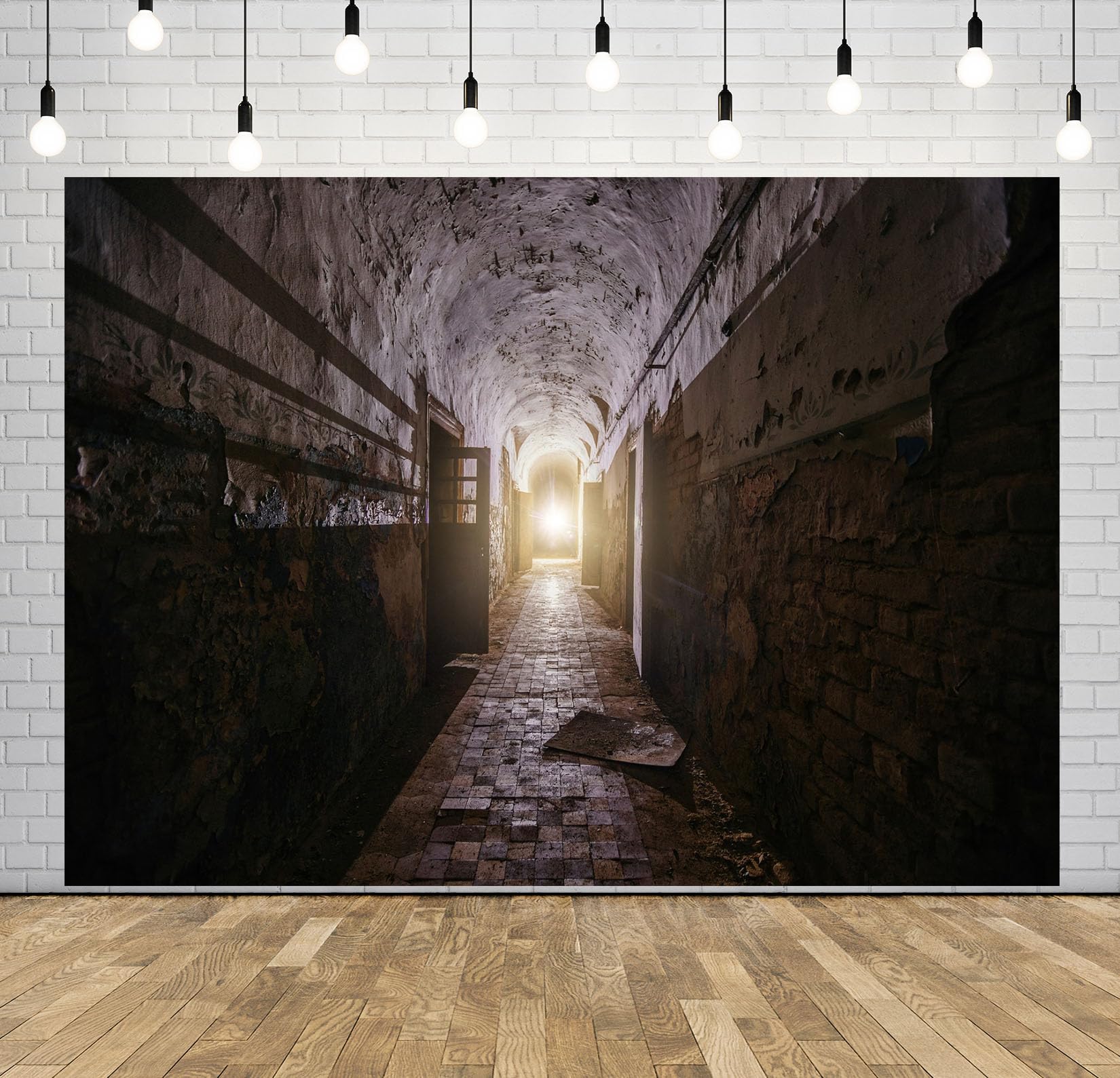 17x10FT (5.2x3m) Corridoio Sotterraneo Ad Arco Con Luce Sfondo Fotografico | Antico Passaggio Del Sotterraneo Fondale In Tessuto,Volta In Mattoni Uscita Luminosa,Per Eventi Gotici E Ritratti,Photo Booth