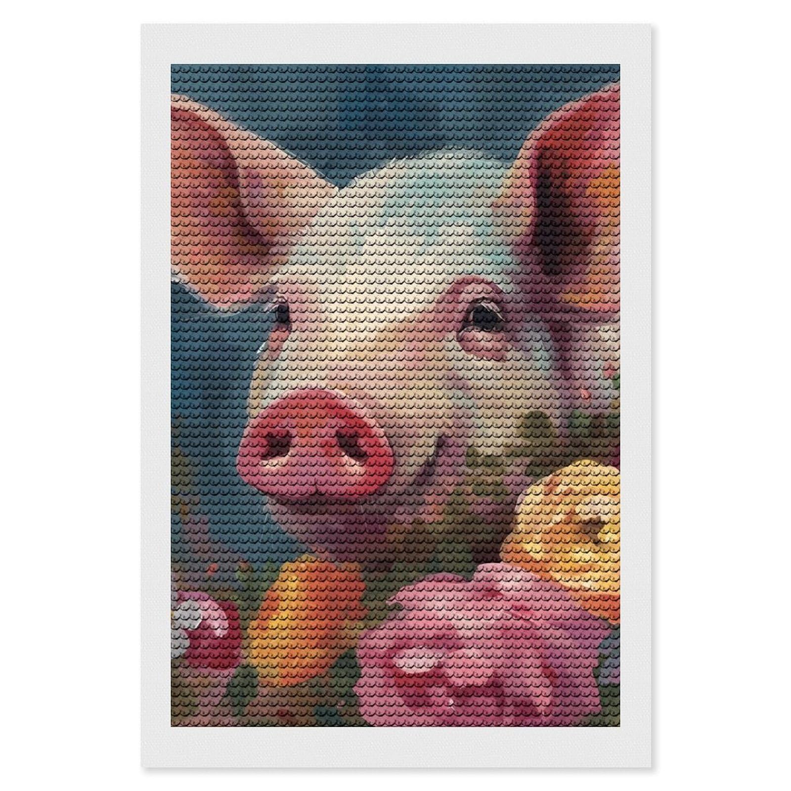 Painting Flower Pigs Diamond Art Kits for Adults, DIY 5D Diamonds Painting Kits for Beginner, Round Full Drill Diamond Dots Painting, Diamonds Pictures Gem Art and Crafts Wall Decor 8"x12"
