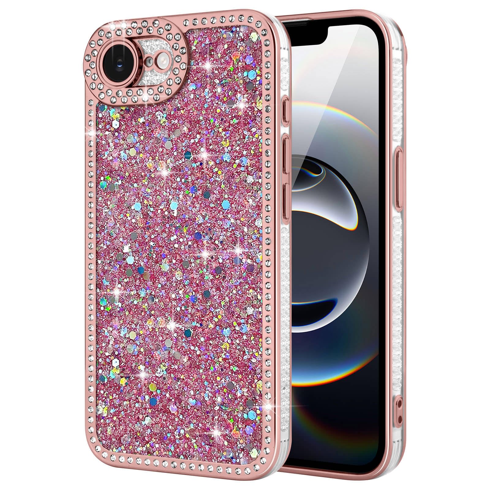 Lafunda for iPhone 17e/16e Case Glitter, Luxury Shiny Bling Sparkly Phone Cover with Crystal Diamonds Rhinestone for Women Girls Soft TPU Shockproof Protective Phone Case for iPhone 16e/17e, Pink